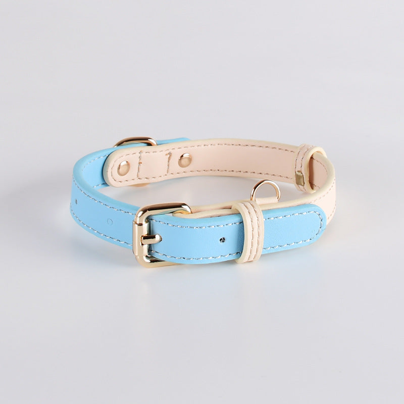 2 Tone Leather Dog Collar Adjustable Stylish Pet Walking