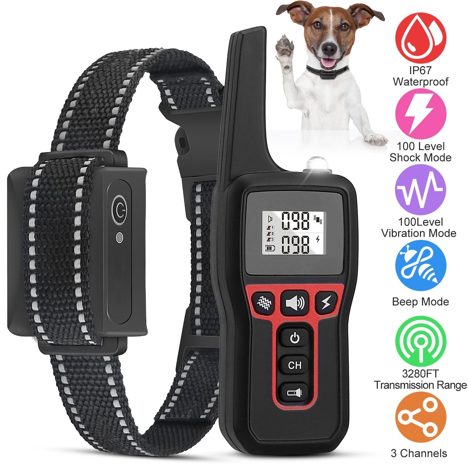 Long Range Dog Training Collar Waterproof Beep Vibration Shock