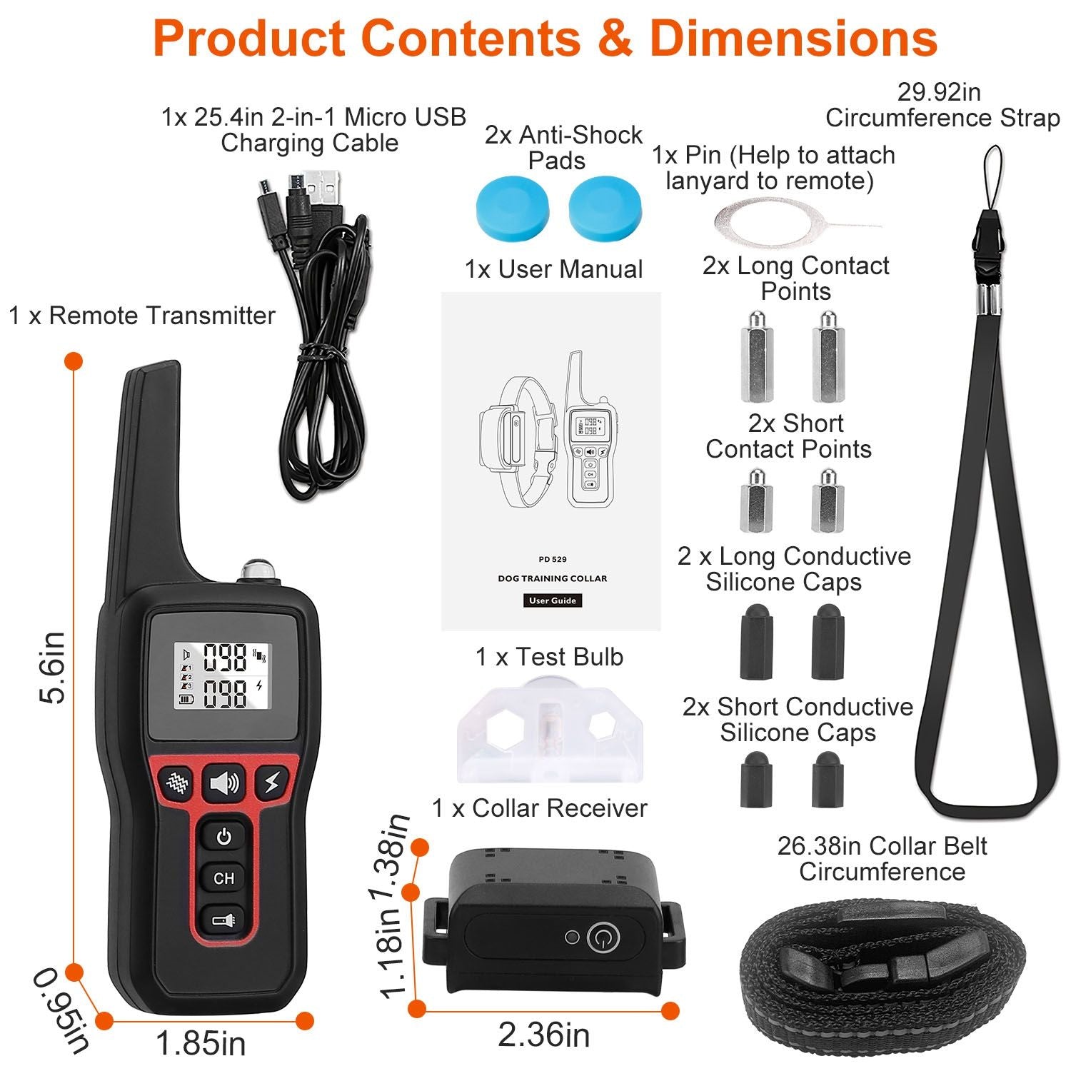 Long Range Dog Training Collar Waterproof Beep Vibration Shock
