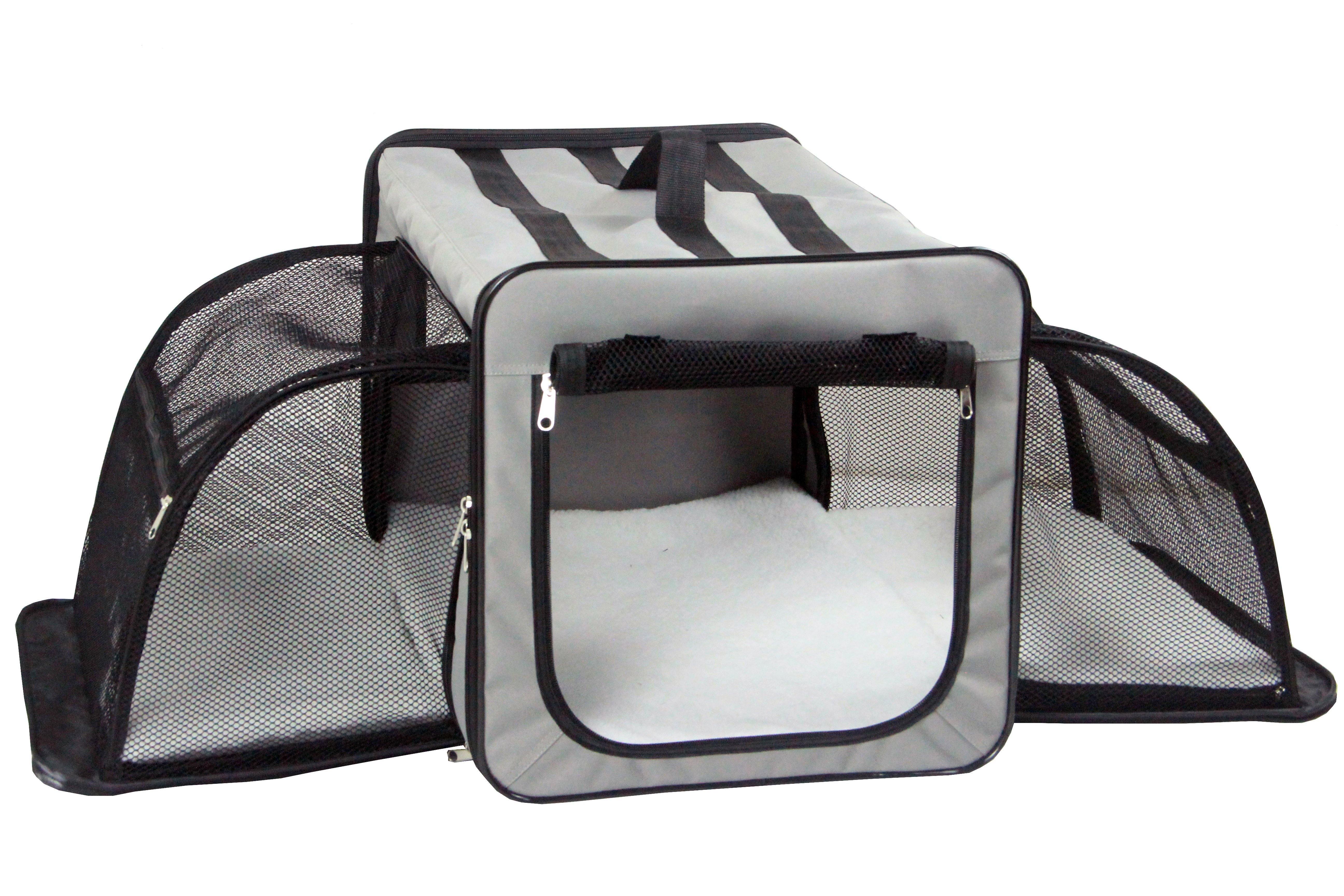 Dual Sided Expandable Foldable Pet Crate Carrier Spacious Lightweight