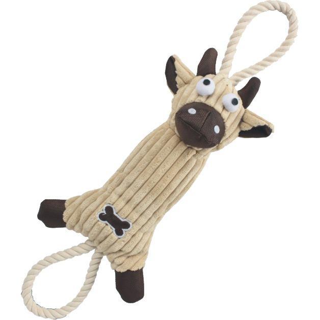 'Plush Cow' Natural Jute Rope and Squeak Tugging Plush Dog Toy