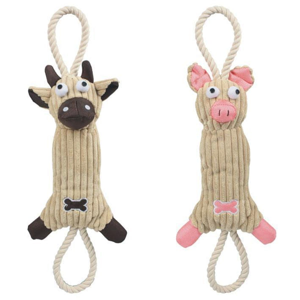 'Plush Cow' Natural Jute Rope and Squeak Tugging Plush Dog Toy